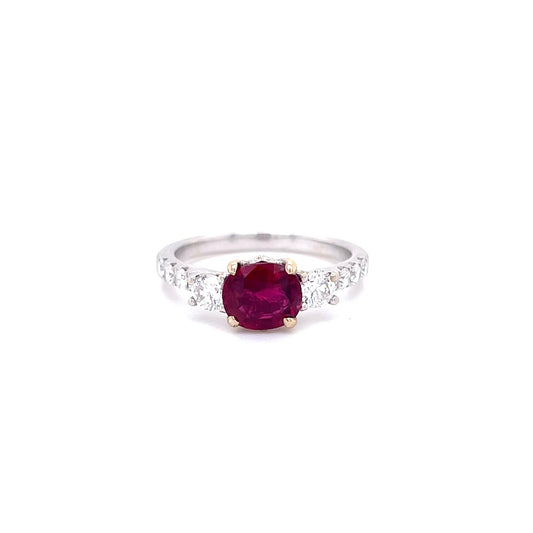 1.19ct Oval Ruby And Diamond Three Stone Ring