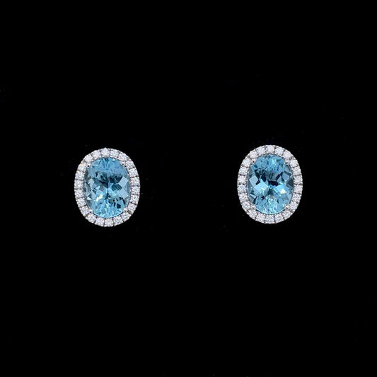 3.38ct Oval Aquamarine and Diamond Cluster Earrings