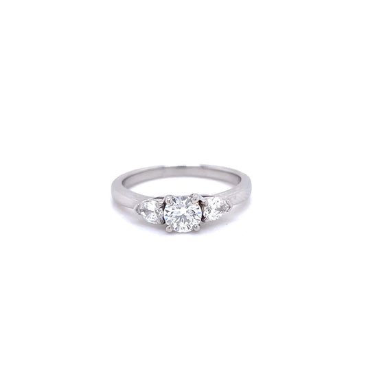 0.40ct Certified Round Diamond And Pear Cut Diamond Three Stone Ring