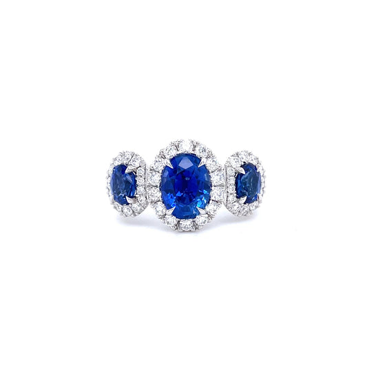 2.84ct Oval Sapphire And Diamond Clusters Three Stone Ring