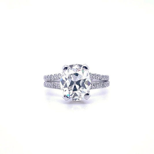 3.01ct Old Cut Cushion Diamond Solitaire Ring