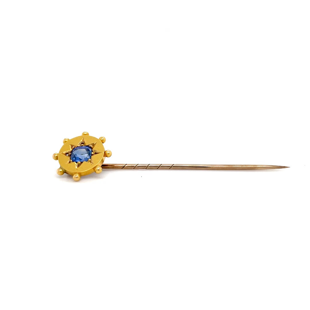 Cushion Sapphire Yellow Gold Stick Pin
