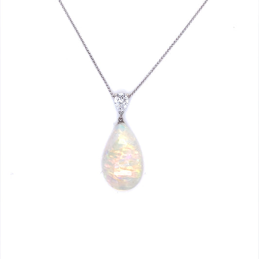 8.93ct Pear Shape Opal and 0.48ct Pear Cut Diamond Pendant