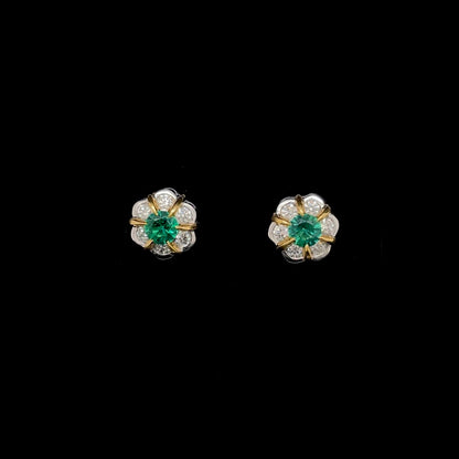 0.26ct Emerald And Diamond Flower Cluster Earrings