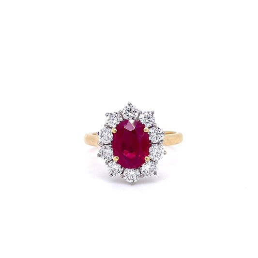 1.83ct Oval Ruby And Round Diamond Cluster Ring