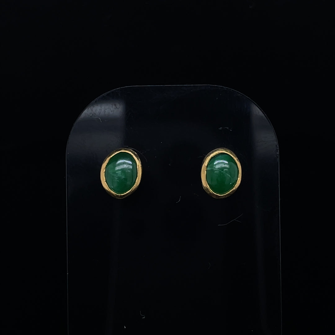 Oval Jadeite Solitaire Stud Earrings