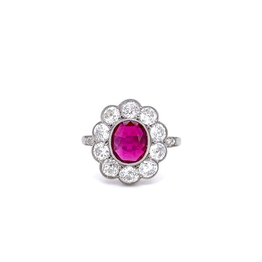 0.57ct Oval Ruby and Diamond Cluster Ring