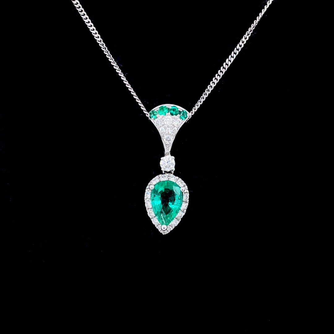 0.35ct Emerald and Diamond Cluster Drop Pendant