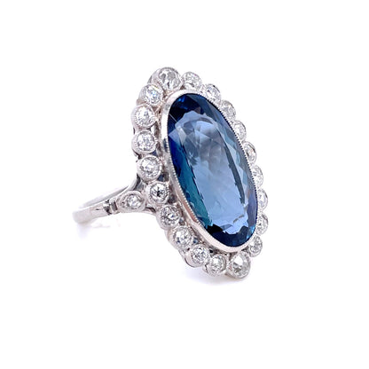 6.75ct Oval Aquamarine and Diamond Fancy Cluster Cocktail Ring