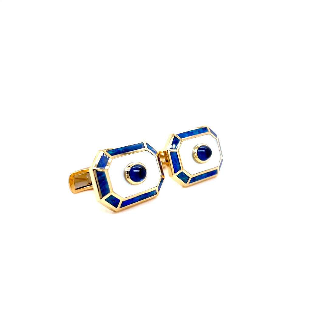 Sapphire, Mother Of Pearl And Opal Cufflinks