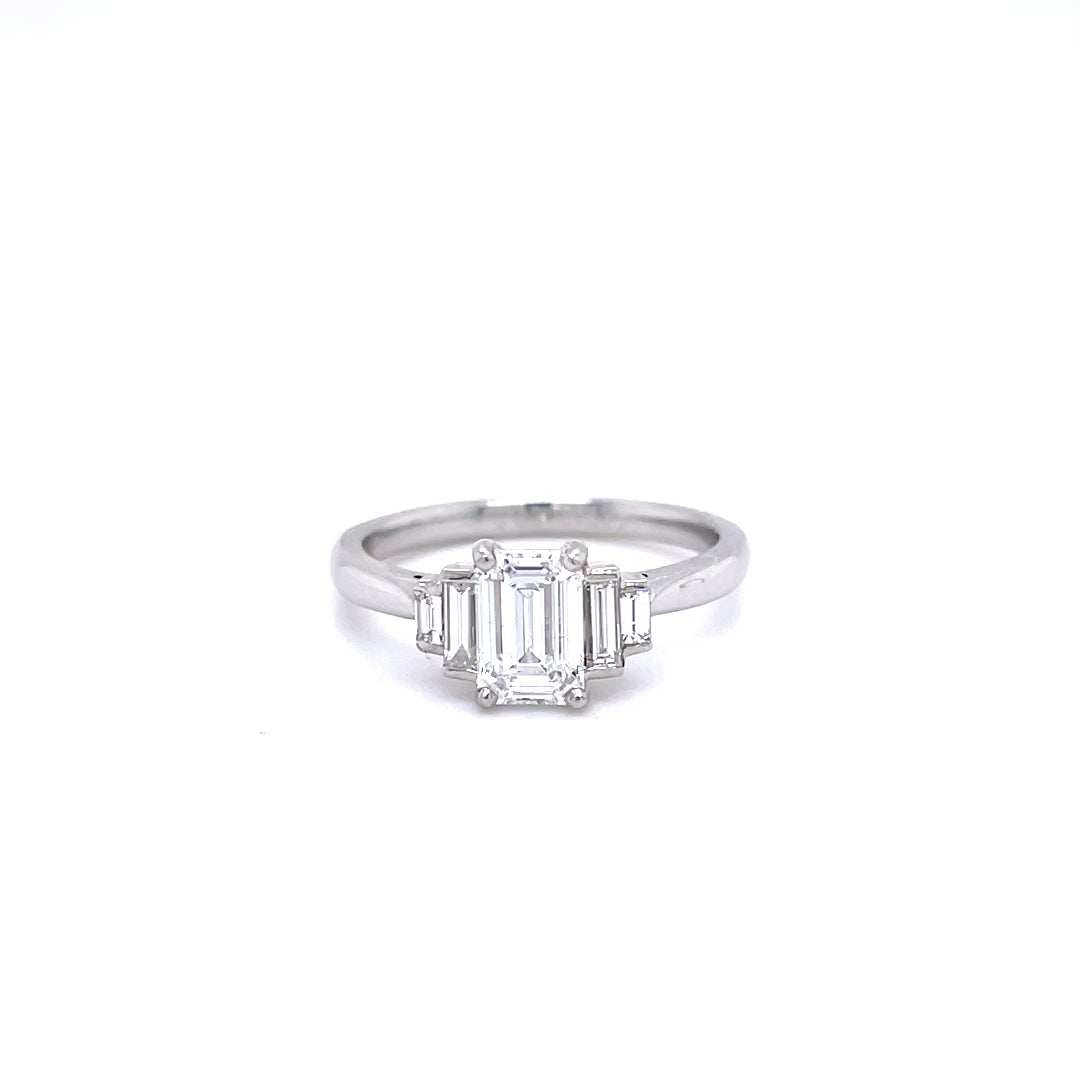 0.82ct Certified Emerald Cut Diamond Five Stone Art Deco Style Ring