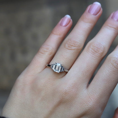 0.82ct Certified Emerald Cut Diamond Five Stone Art Deco Style Ring