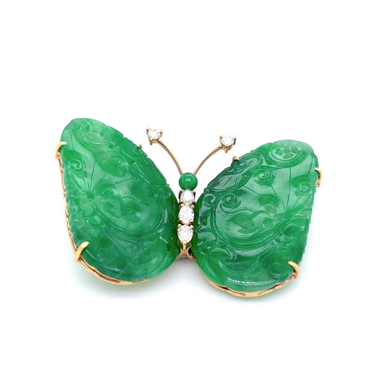 Jade And Diamond Butterfly Brooch