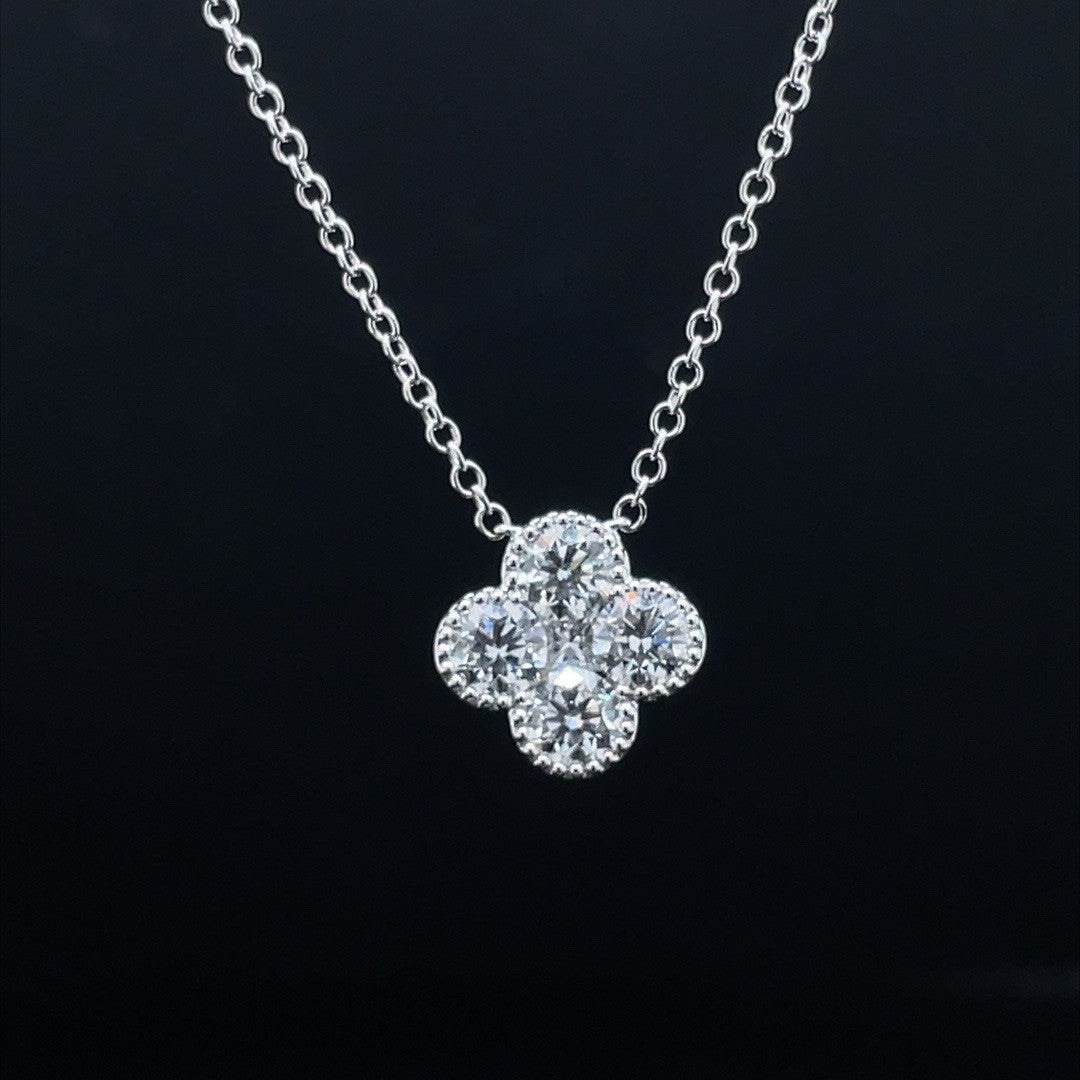 1.08ct Round Diamond Quatrefoil Pendant Necklace