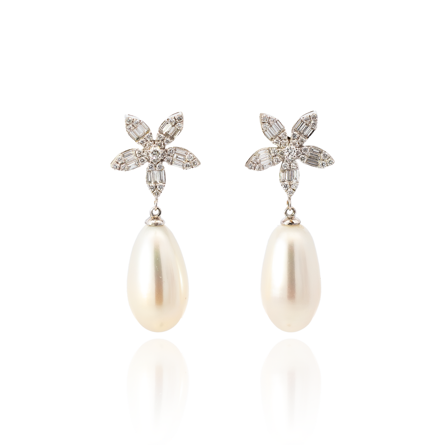 0.79ct Diamond Flower And Pear Pearl Drop Earrings
