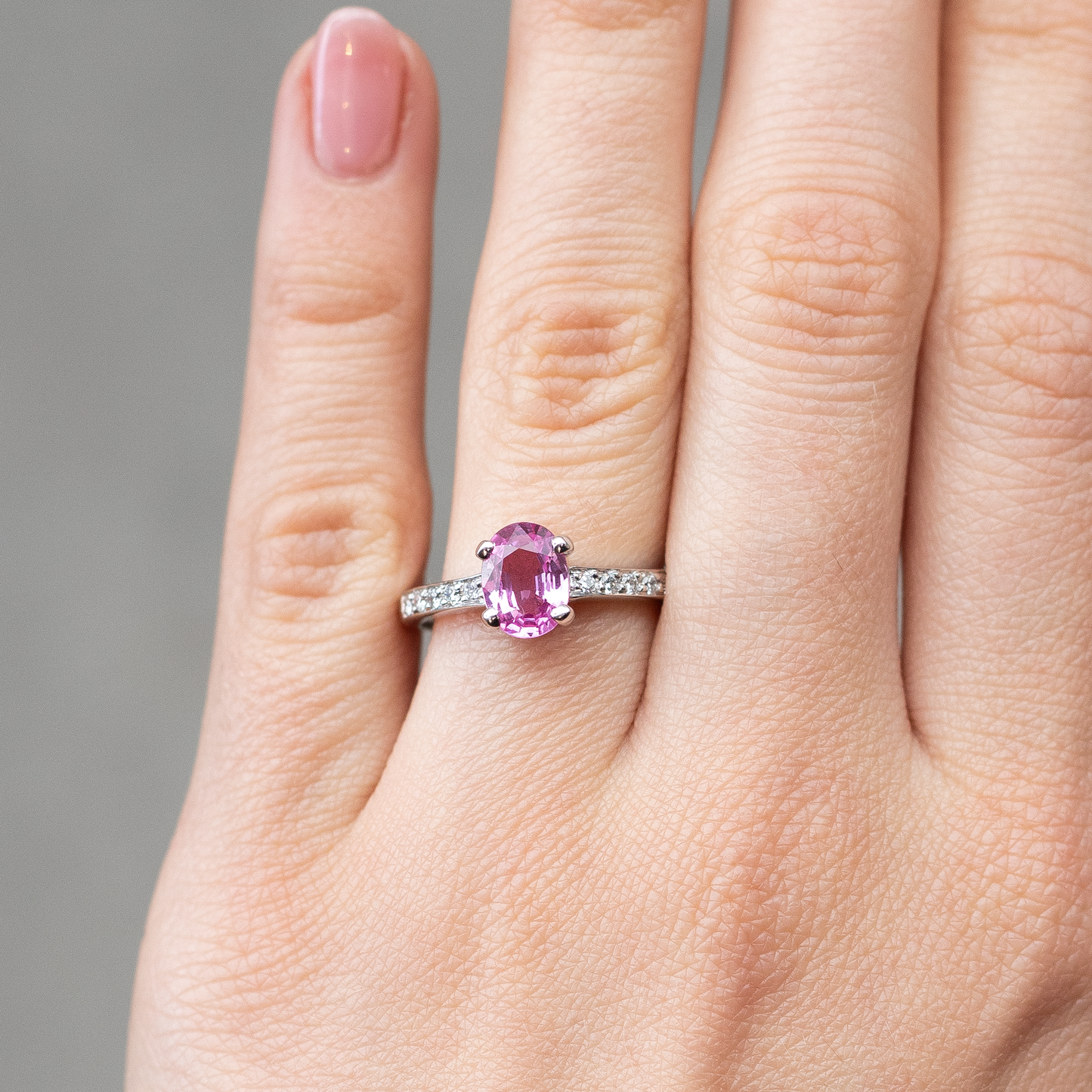 0.89ct Oval Cut Pink Sapphire Ring