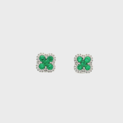 0.71ct Emerald And Diamond Quatrefoil Stud Earrings