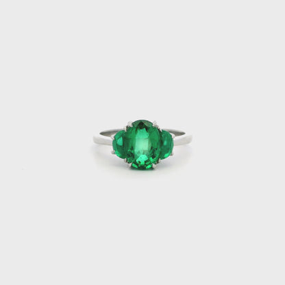 2.24ct Oval And Half Moon Cut Emerald Three Stone Ring