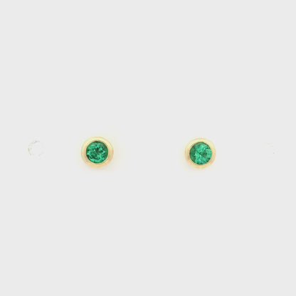 0.34ct Rubover Round Emerald Solitaire Stud Earrings