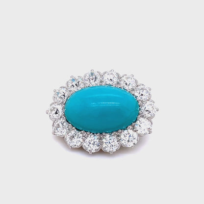 Antique Tiffany & Co. Turquoise and Diamond Cluster Brooch