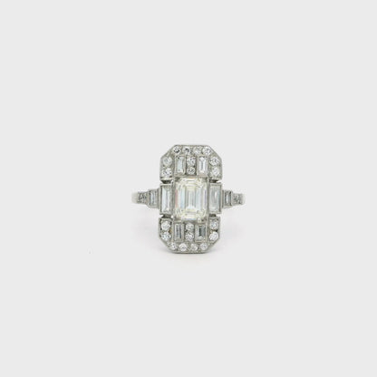 1.08ct Emerald Cut Diamond Art Deco Style Cluster Ring