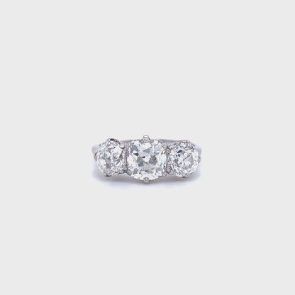 2.74ct Old Cut Round Diamond Three Stone Ring
