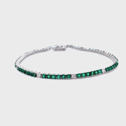 Round Emerald and Diamond Line Bracelet