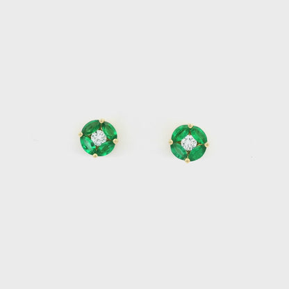Marquise Emerald And Diamond Round Stud Earrings