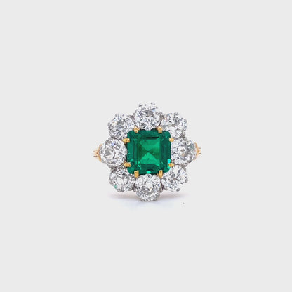 1.14ct Square Emerald And Diamond Cluster Ring