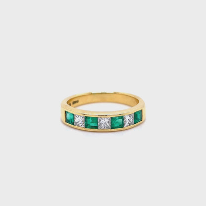 0.66ct Square Cut Emerald and Diamond Eternity Ring