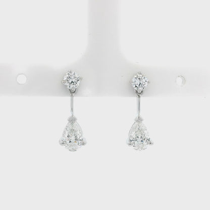 1.45ct Pear And Round Diamond Bar Drop Earrings