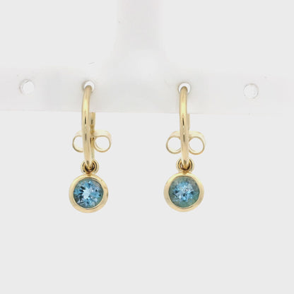 0.92ct Round Aquamarine Drop On Hoop Earrings