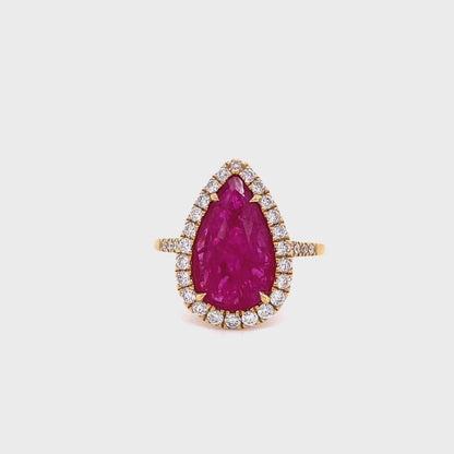 2.43ct Pear Shape Rose Cut Ruby and Round Diamond Cluster Dress Ring