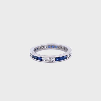 0.95ct Square Sapphire and Round Diamond Channel Set Eternity Ring
