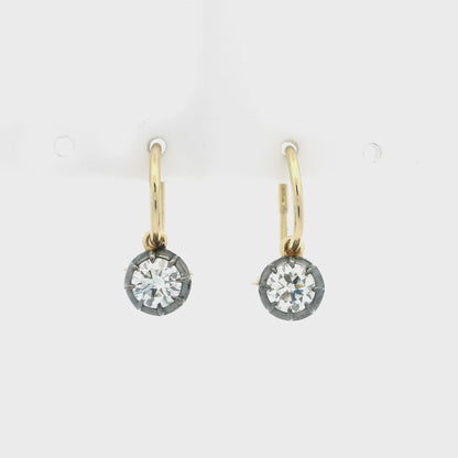 Round Diamond Georgian Style Drop Hoop Earrings