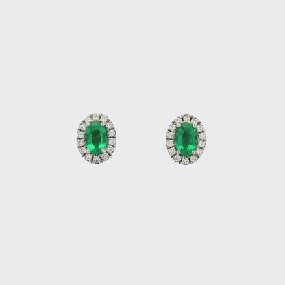 0.92ct Oval Emerald And Diamond Cluster Stud Earrings
