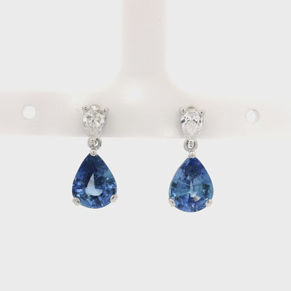 3.45ct Pear On Pear Sapphire And Diamond Drop Earrings