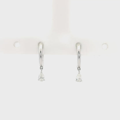 0.17ct Pear Cut Diamond Drop Hoop Earrings
