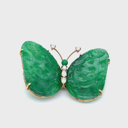 Jade And Diamond Butterfly Brooch