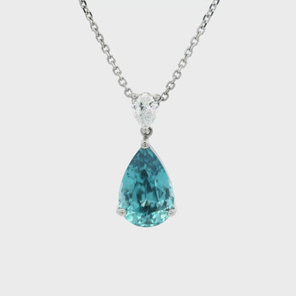 6.07ct Pear On Pear Blue Zircon And Diamond Pendant