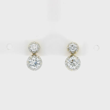 Round Diamond Two Stone Georgian Style Drop Earrings