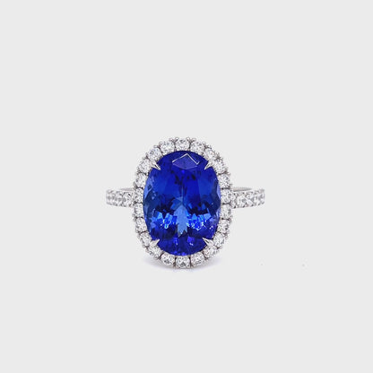 4.50ct Oval Tanzanite and Diamond Cluster Ring