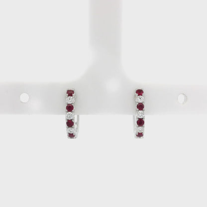 0.21ct Round Ruby And Diamond Hoop Earrings