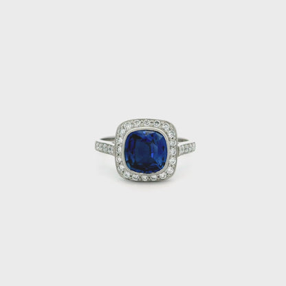 2.12ct Cushion Sapphire and Diamond Cluster Ring