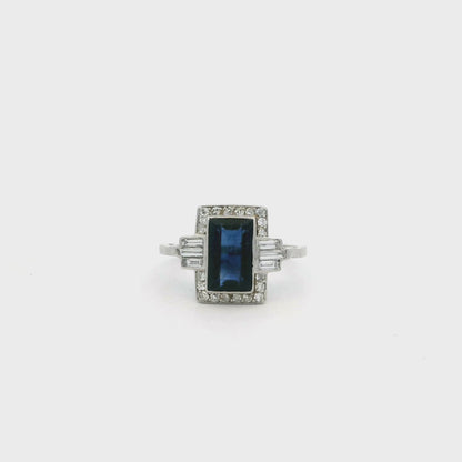 Art Deco 1.80ct Rectangular Sapphire And Diamond Cluster Ring