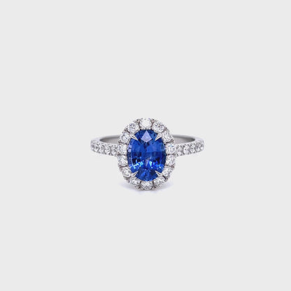 1.54ct Oval Sapphire and Diamond Cluster Ring