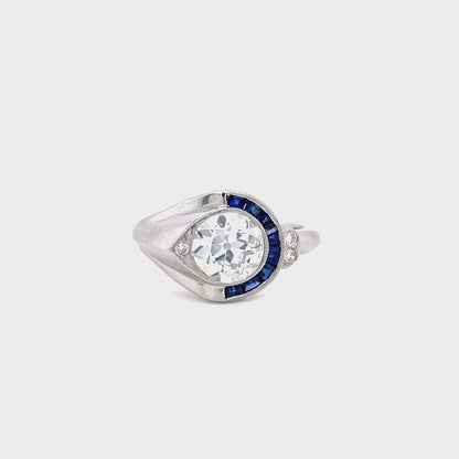 1.45ct transitional cut Diamond and Sapphire ring.