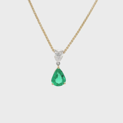 0.94ct Pear on Pear Emerald And Diamond Pendant