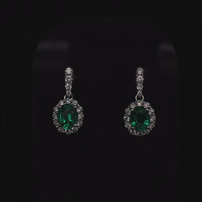 Oval Emerald And Diamond Cluster Drop Earrings