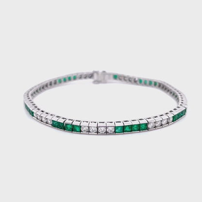 2.97ct Square Cut Emerald And Diamond Line Bracelet